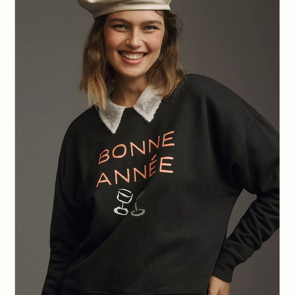 NWOT Anthropologie Maeve BONNE ANNÉE tricot sweatshirt size L